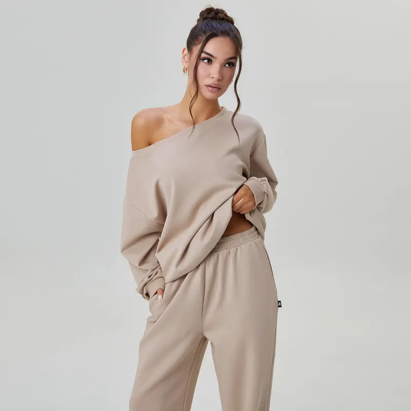 Long Sleeve Top and Wide Trousers Two Piece Outfits Set for Women