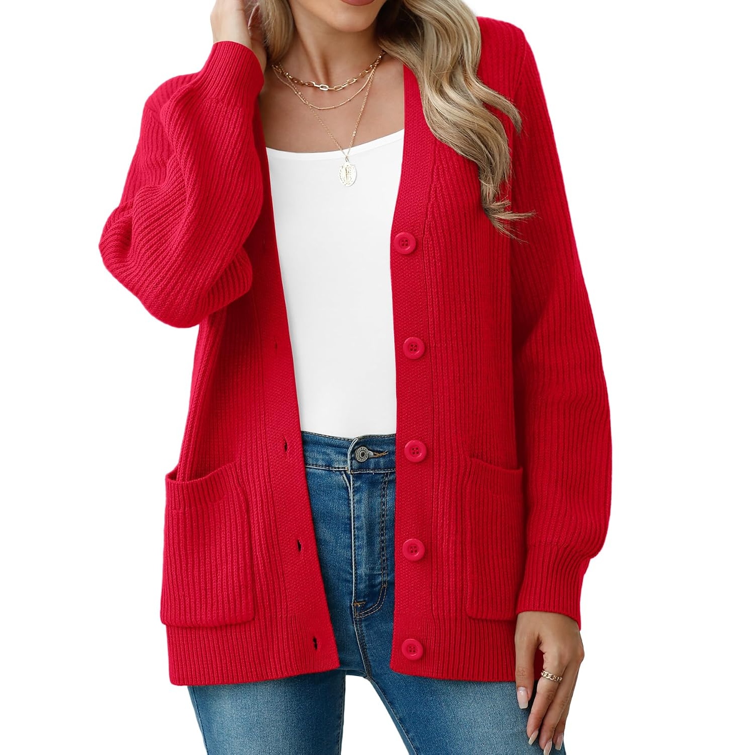 Long Sleeve Button Up Cardigan With Pockets For Women