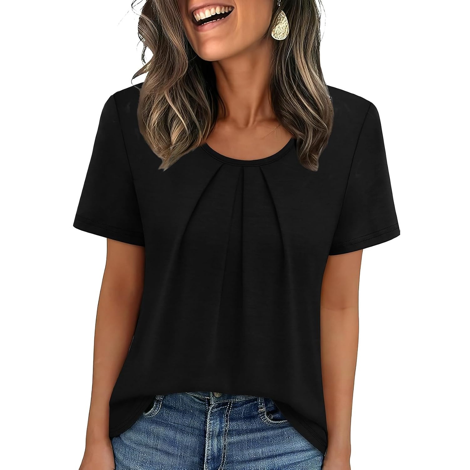 Casual Pleated Short Sleeve Shirts For Women