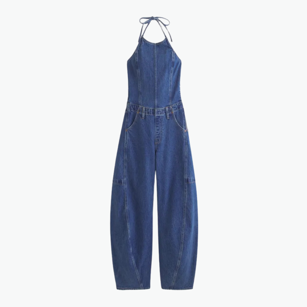 Halter Barrel Denim Jumpsuit