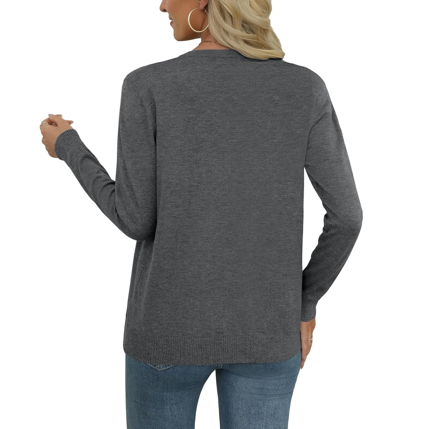 Casual Long Knit Crew Sleeve Front Cardigan With Button For Women