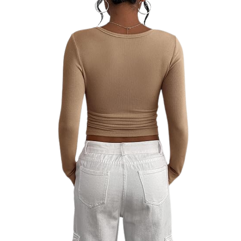 Women’s Long Sleeve Button Ribbed Knit Top | Slim Fit Basic Casual Blouse.