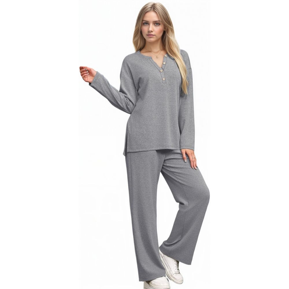 Lounge Sets for Women 2 Piece V Neck Button Matching Sweatsuit Loungewear
