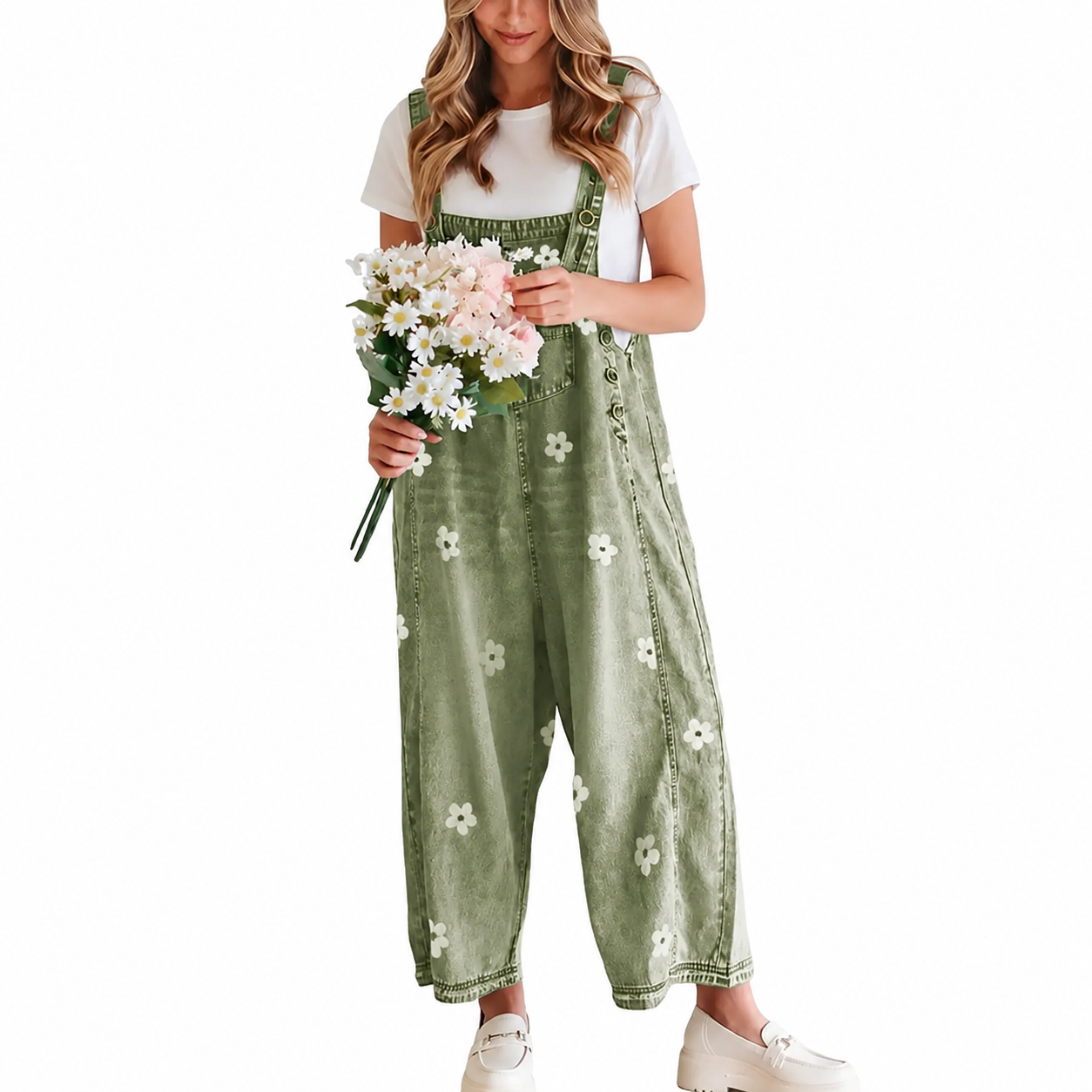 Floral Print Overall Baggy Jumpsuit With Adjustable Strap For Women