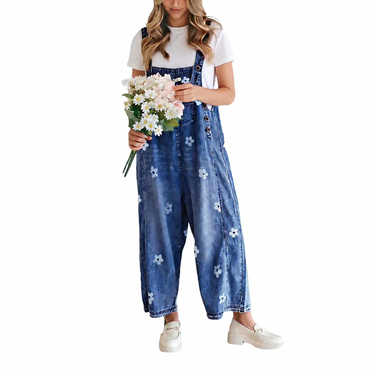 Floral Print Overall Baggy Jumpsuit With Adjustable Strap For Women