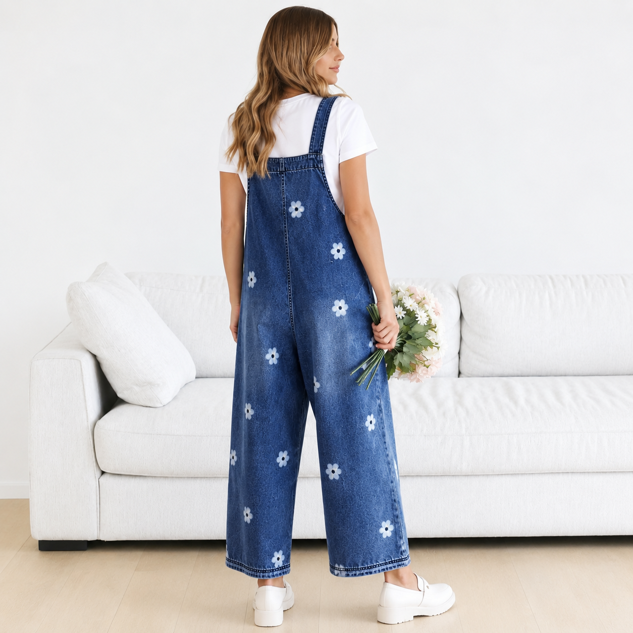 Floral Print Overall Baggy Jumpsuit With Adjustable Strap For Women