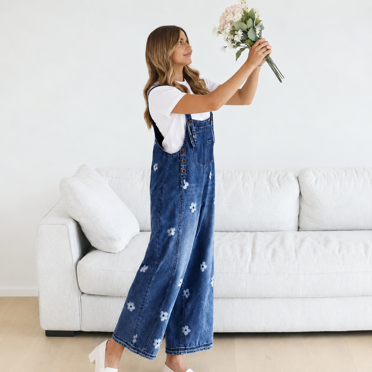 Floral Print Overall Baggy Jumpsuit With Adjustable Strap For Women