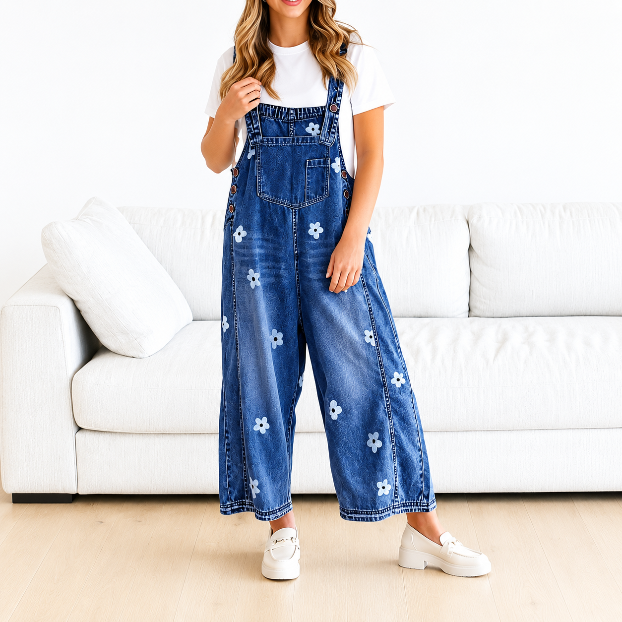 Floral Print Overall Baggy Jumpsuit With Adjustable Strap For Women
