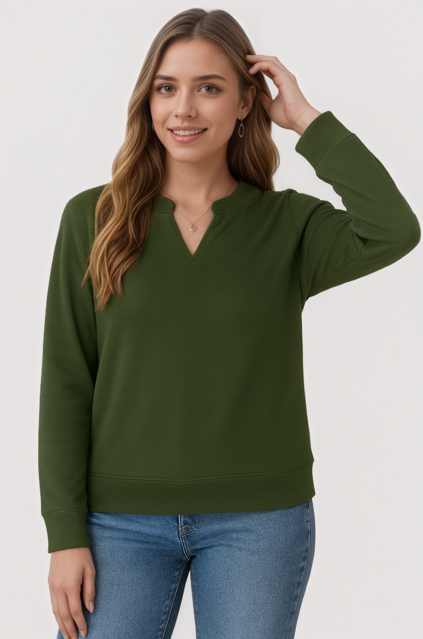 Casual Long Sleeve V Neck Loose Fit Pullover Sweatshirts