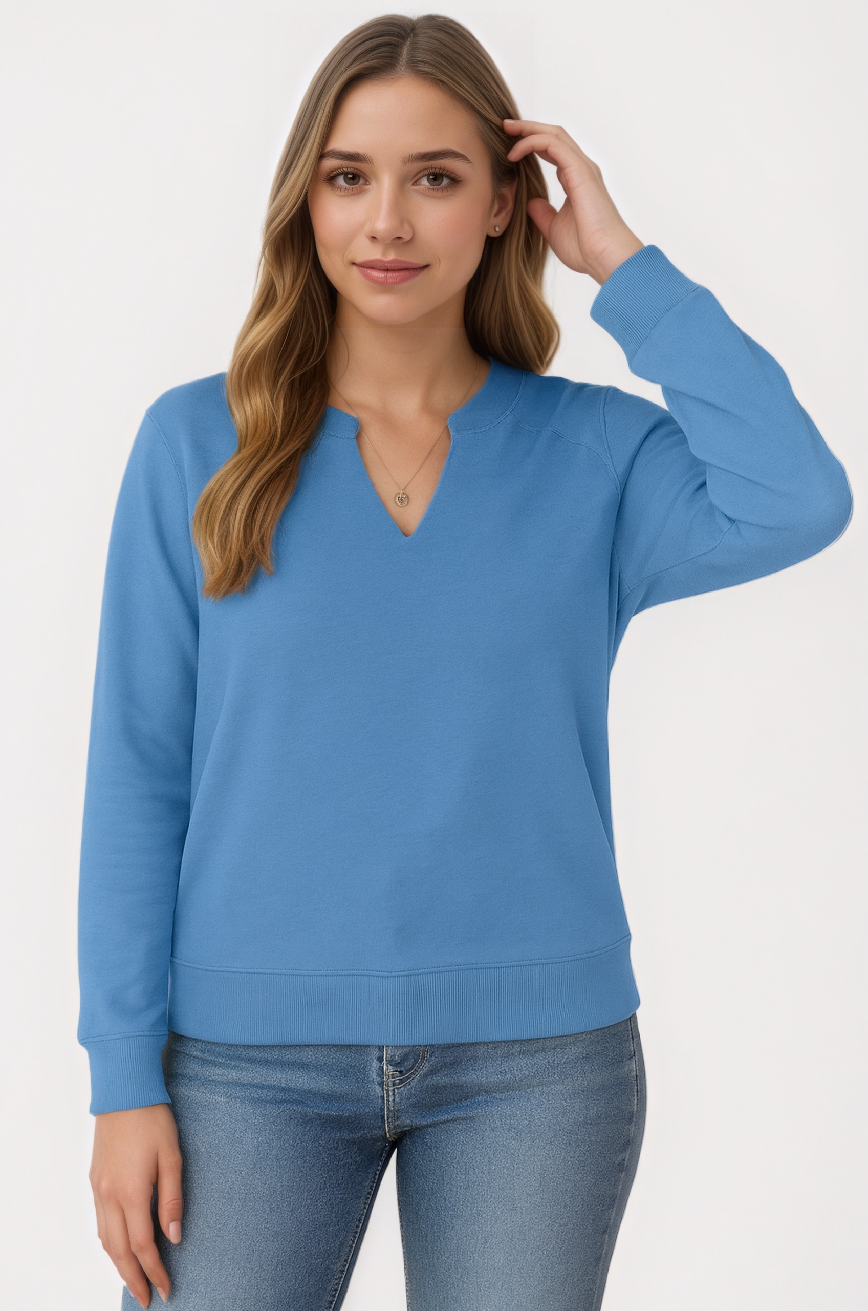 Casual Long Sleeve V Neck Loose Fit Pullover Sweatshirts