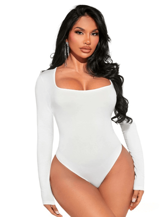 Square Neck Slim Bodysuit-Comfy Jumpsuits