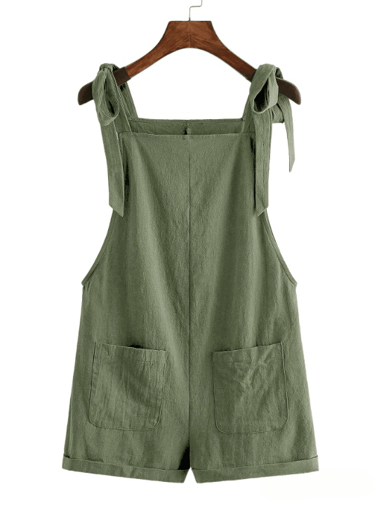 Knot Strap Pocket Patched Pinafore Romper-Comfy Jumpsuits