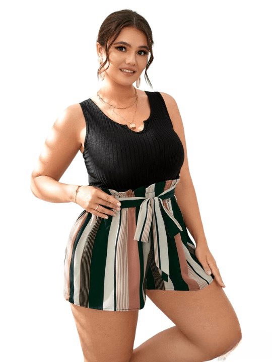 Vertical Striped Notched Neck Romper-Comfy Jumpsuits