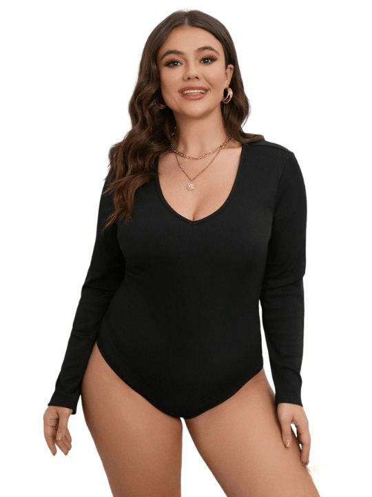 Plus Size Slim Fit Tee Bodysuit-Comfy Jumpsuits