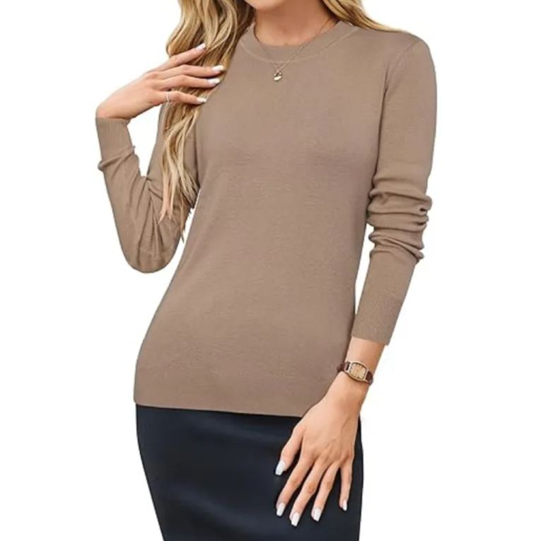 Womens Wool Blend Crew Neck Fall Casual Sweater
