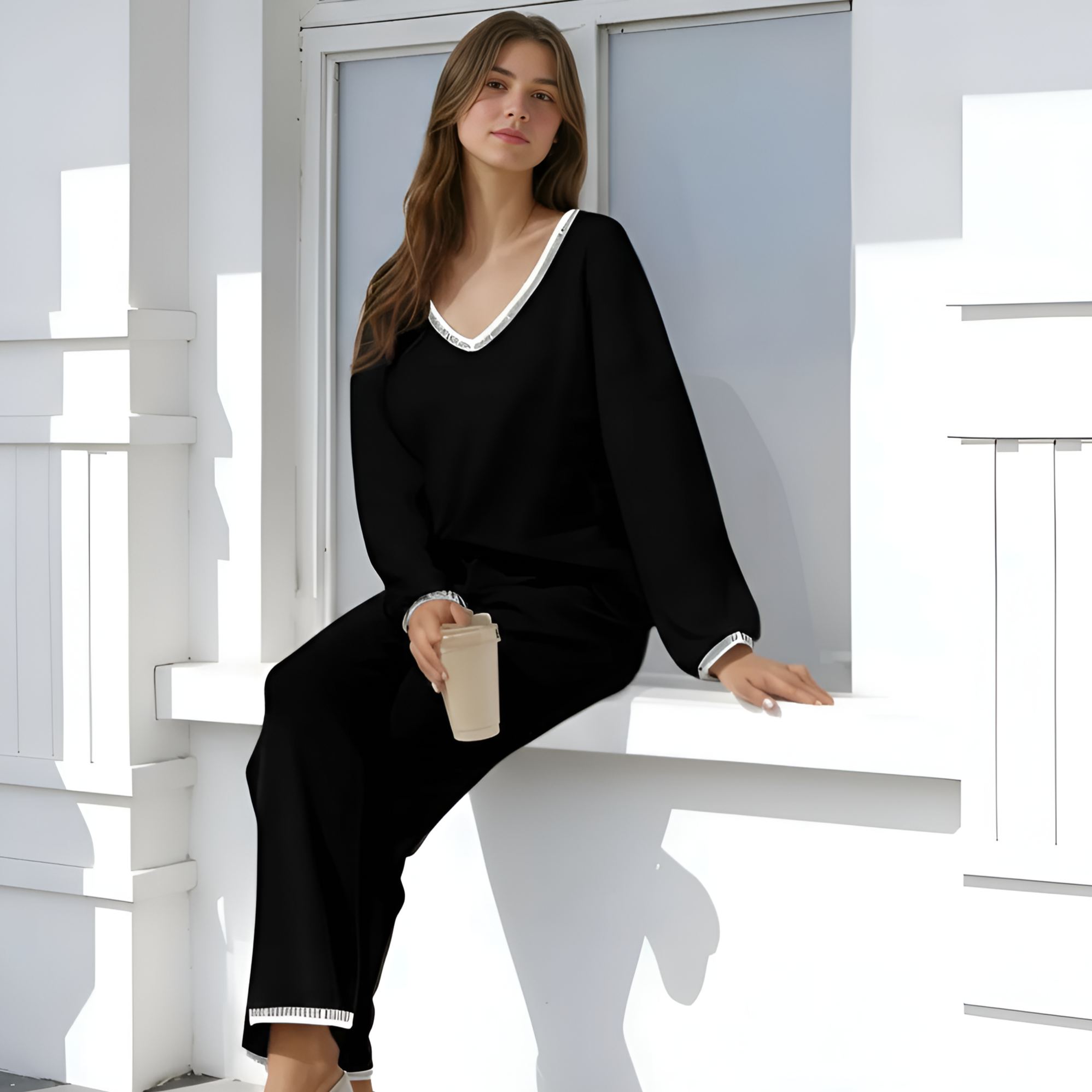 Two Piece Lounge Sets For Women With Knit Sweater Top And And Matching Pants