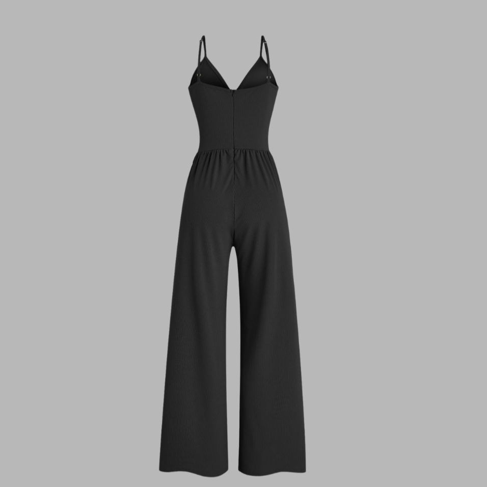 Valentine's Day Women's Solid Color Knitted Lace Tee & High Waist Pocket Jumpsuit Two-piece Set
