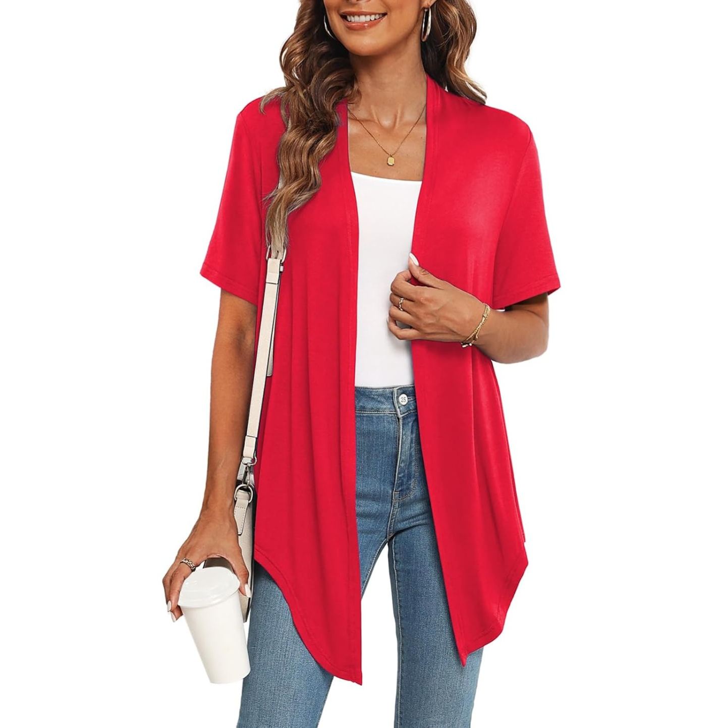 Casual Short Sleeve Front Tie Cardigan For Women