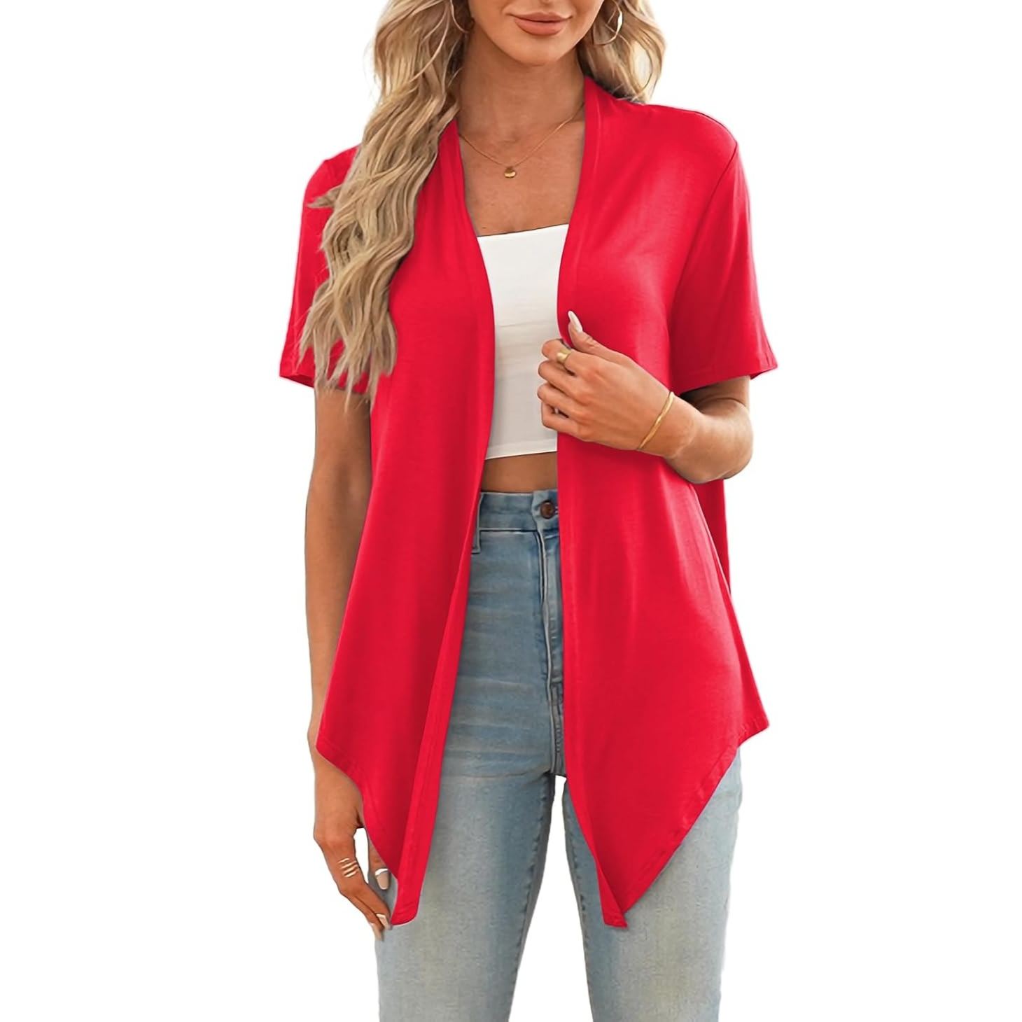 Casual Short Sleeve Front Tie Cardigan For Women