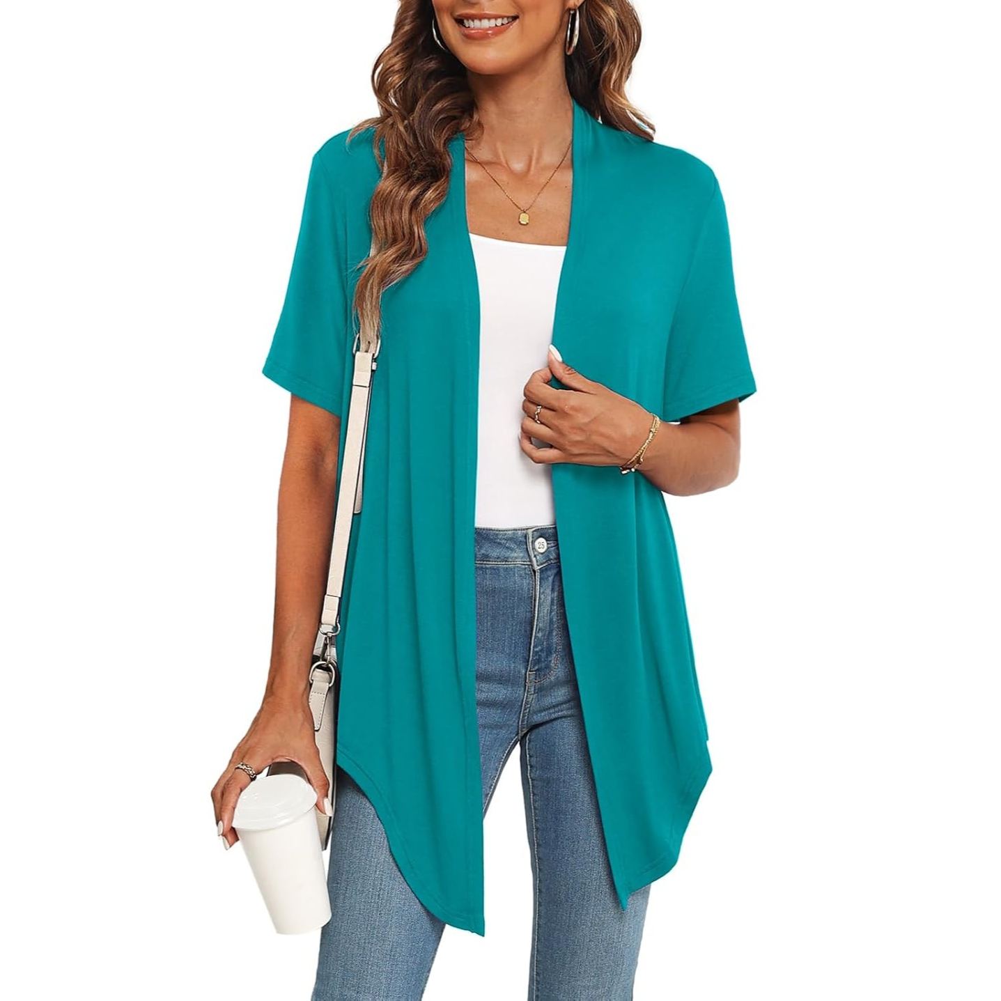 Casual Short Sleeve Front Tie Cardigan For Women