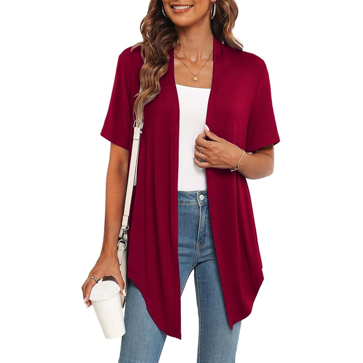 Casual Short Sleeve Front Tie Cardigan For Women