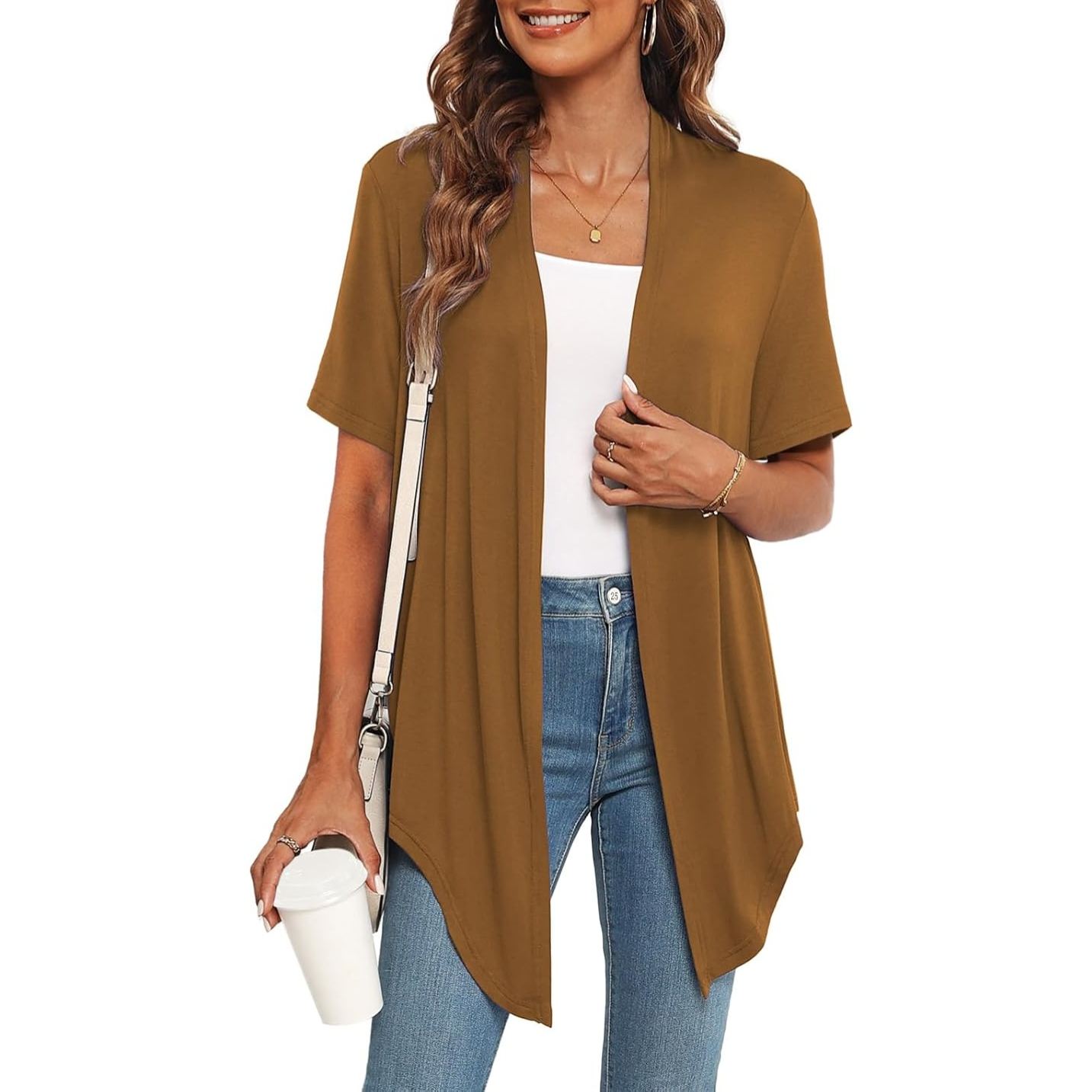 Casual Short Sleeve Front Tie Cardigan For Women