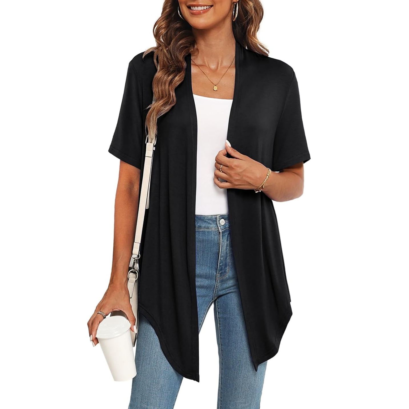 Casual Short Sleeve Front Tie Cardigan For Women