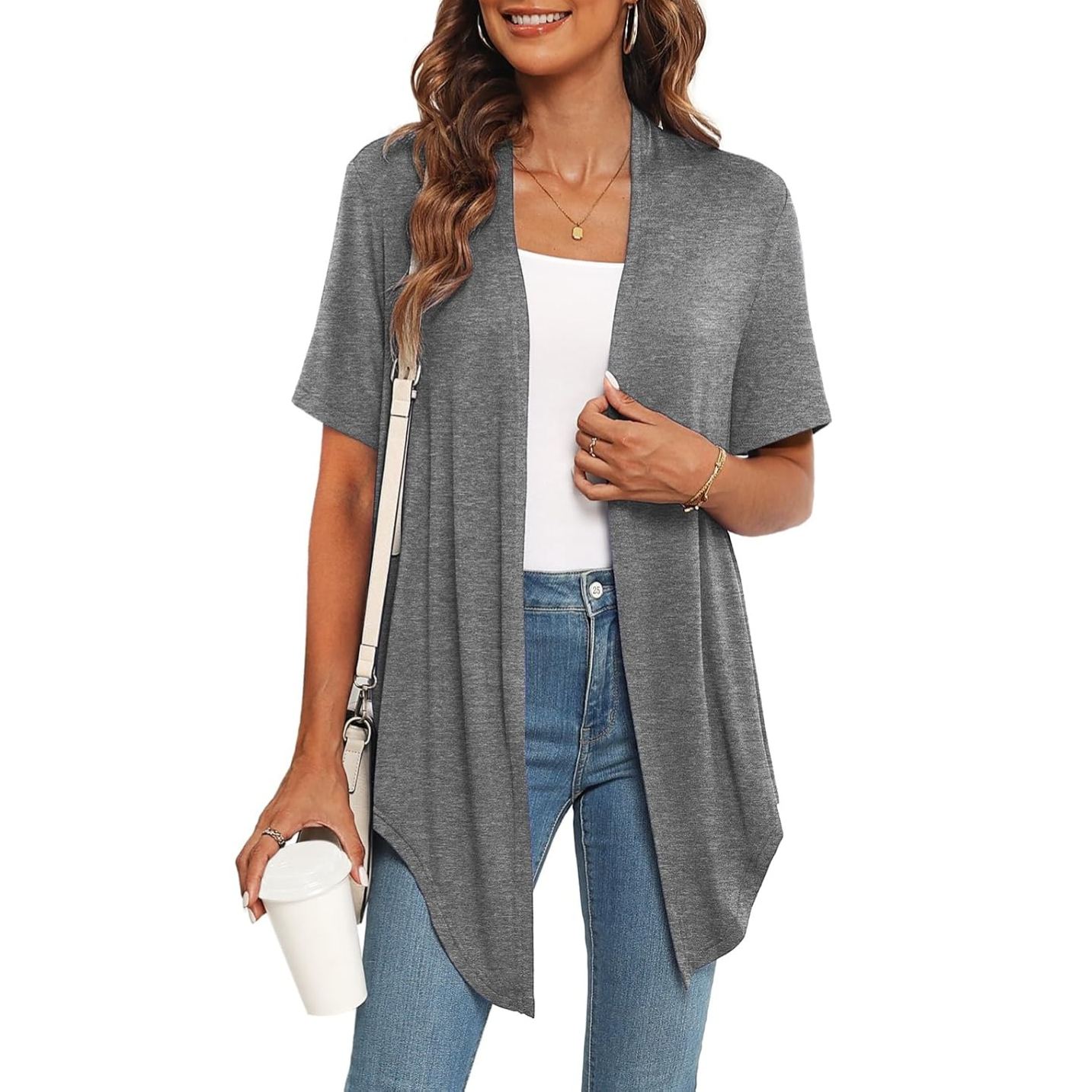 Casual Short Sleeve Front Tie Cardigan For Women