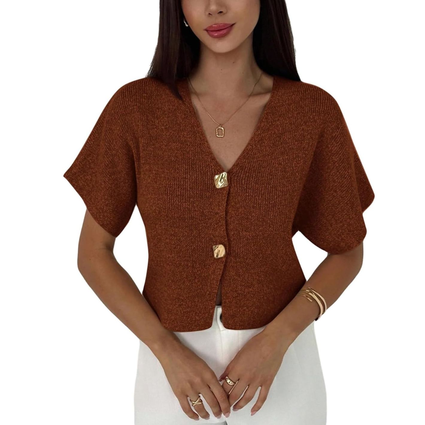 Casual Button Down Slim Fit Knit Top For Women
