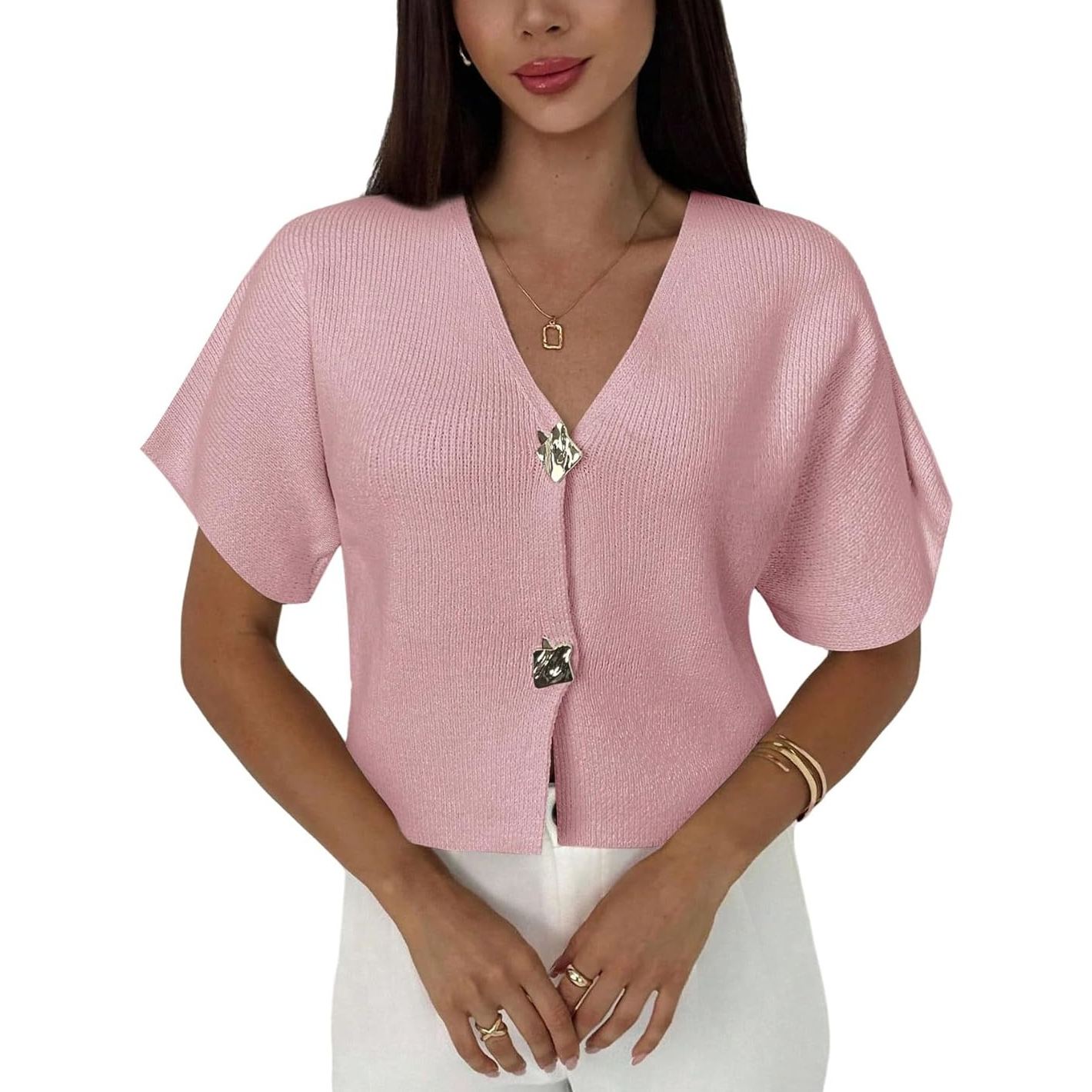 Casual Button Down Slim Fit Knit Top For Women