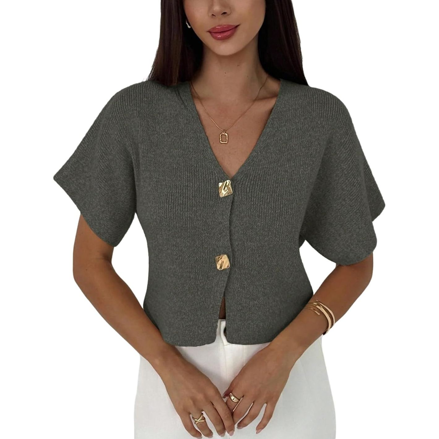 Casual Button Down Slim Fit Knit Top For Women