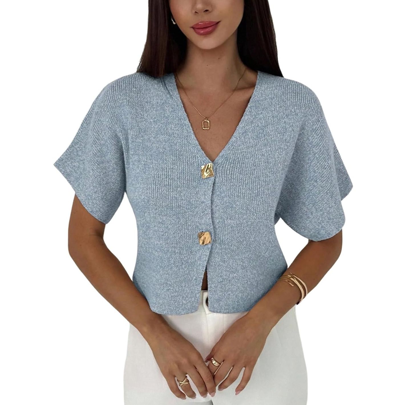 Casual Button Down Slim Fit Knit Top For Women