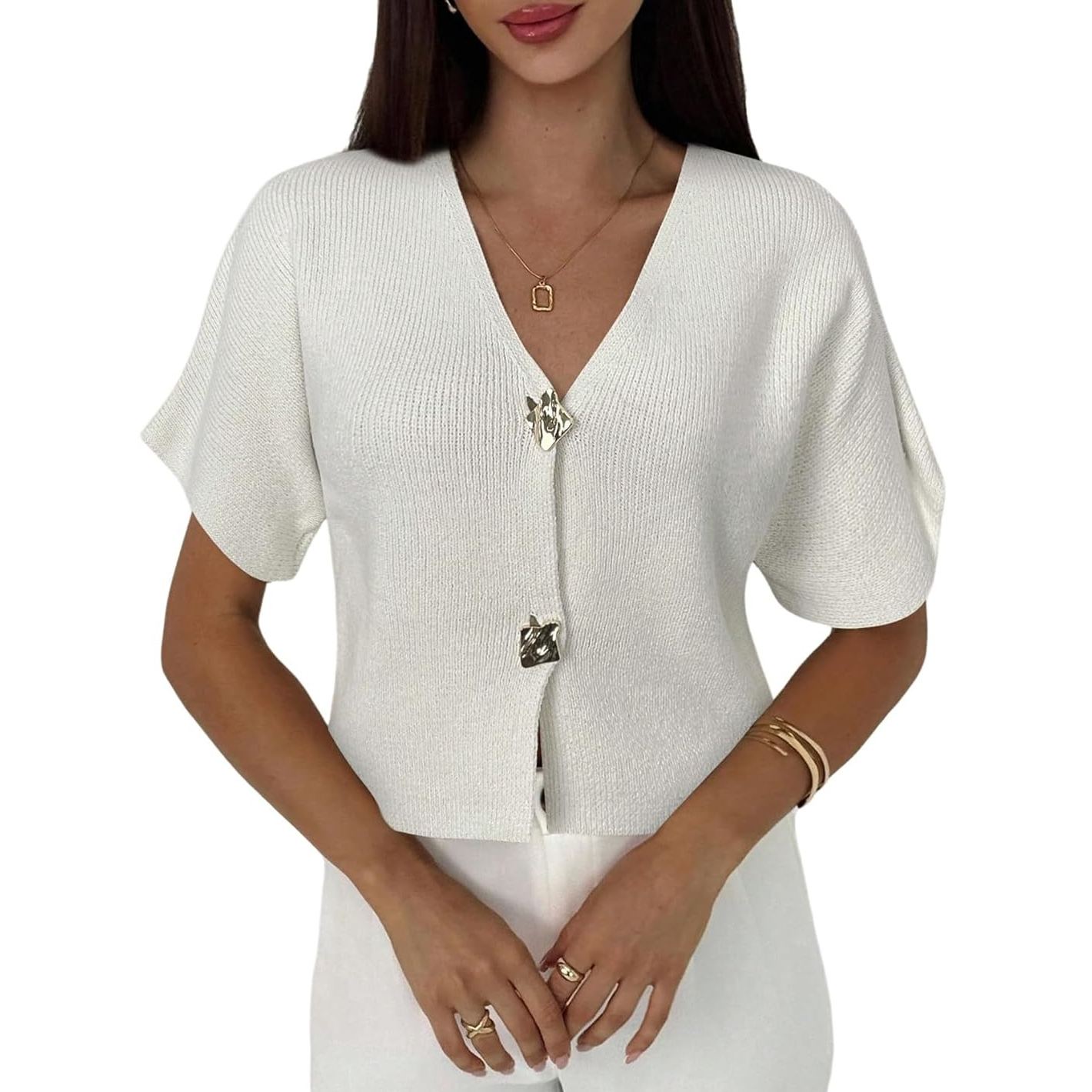 Casual Button Down Slim Fit Knit Top For Women