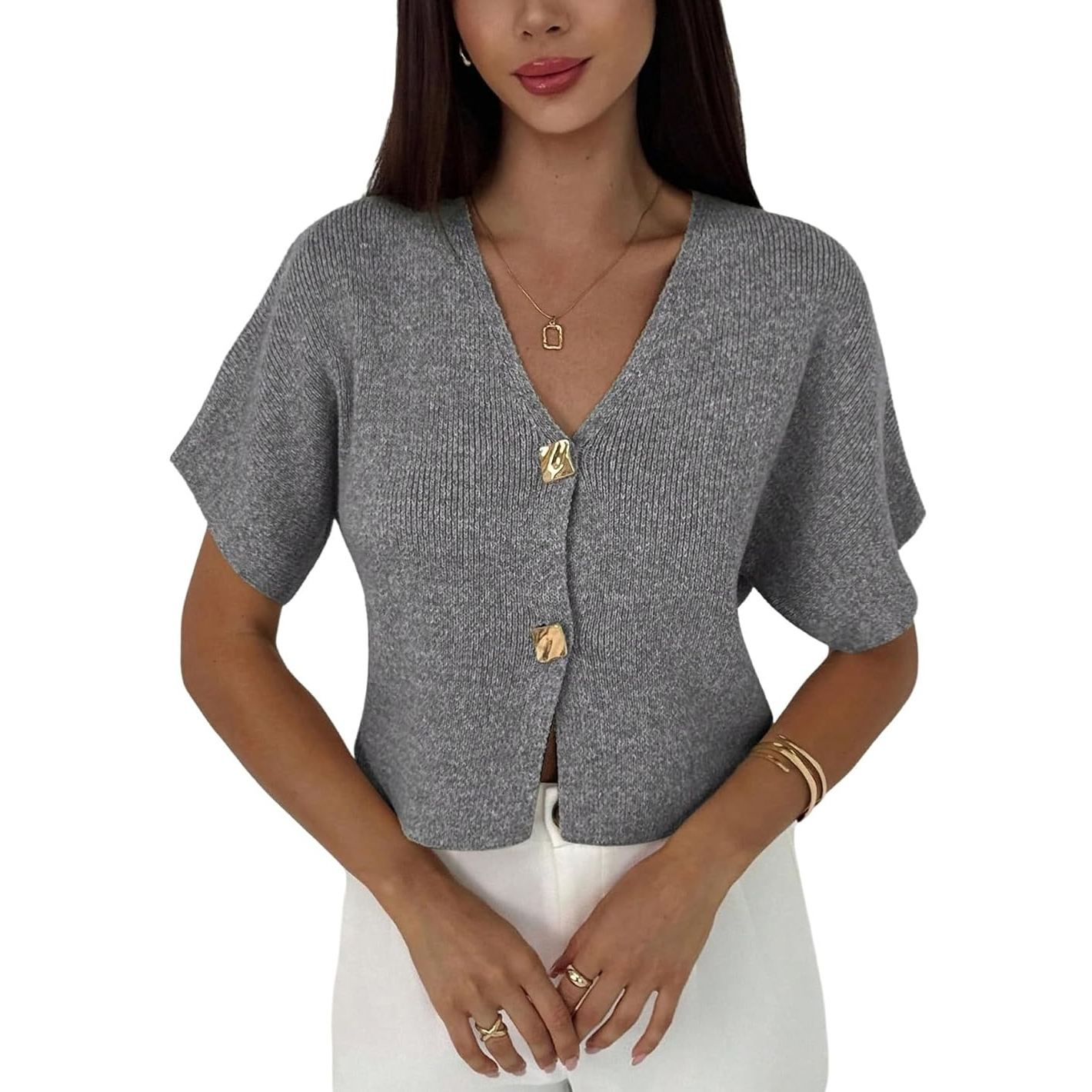 Casual Button Down Slim Fit Knit Top For Women