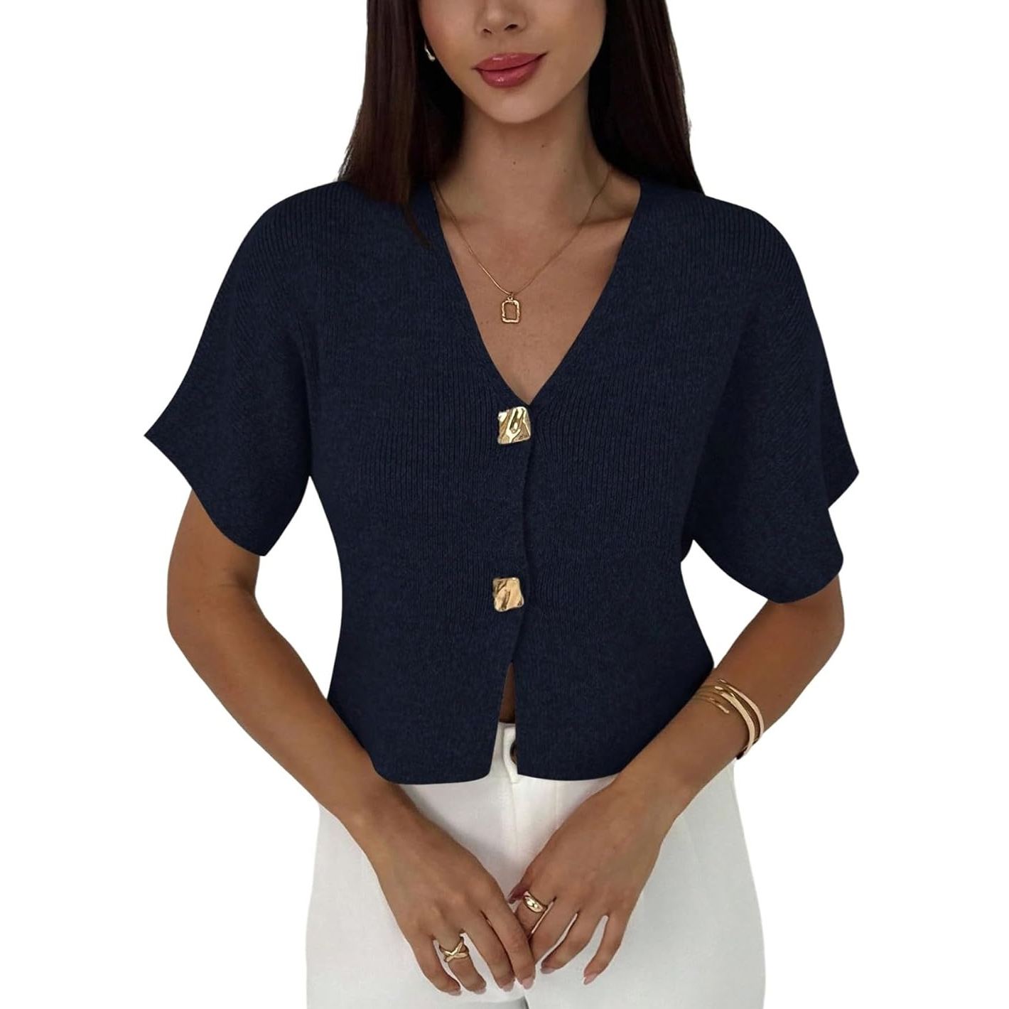 Casual Button Down Slim Fit Knit Top For Women
