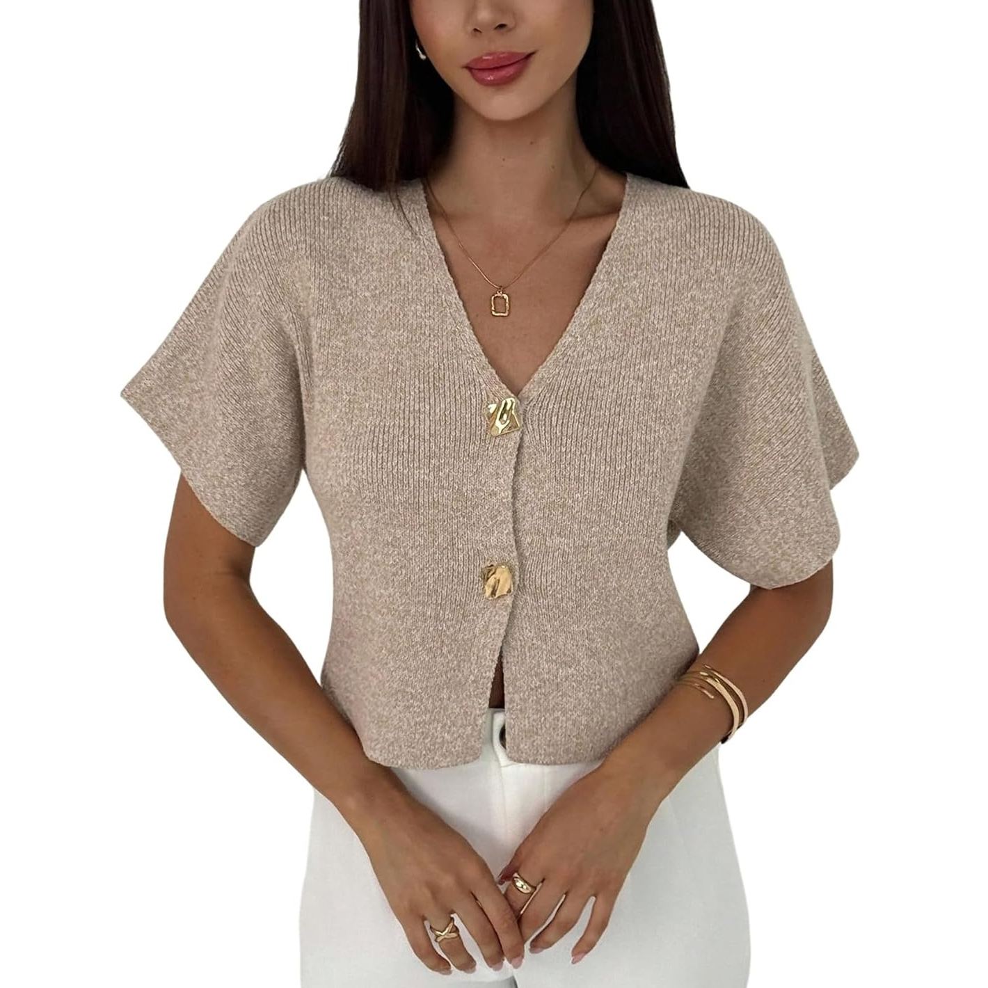 Casual Button Down Slim Fit Knit Top For Women