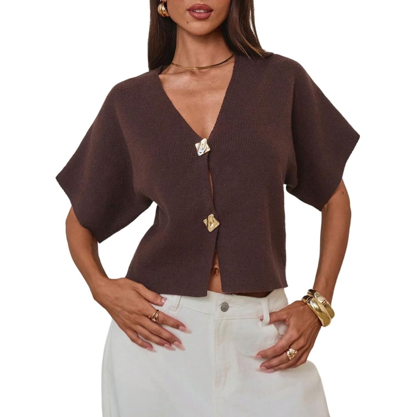 Casual Button Down Slim Fit Knit Top For Women