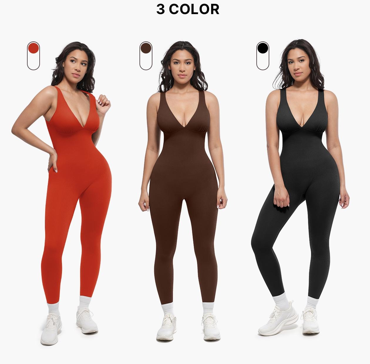 Shapellx Deep V Shapewear with Chest Support Breathable High-Waisted Tummy Control Basic Jumpsuit