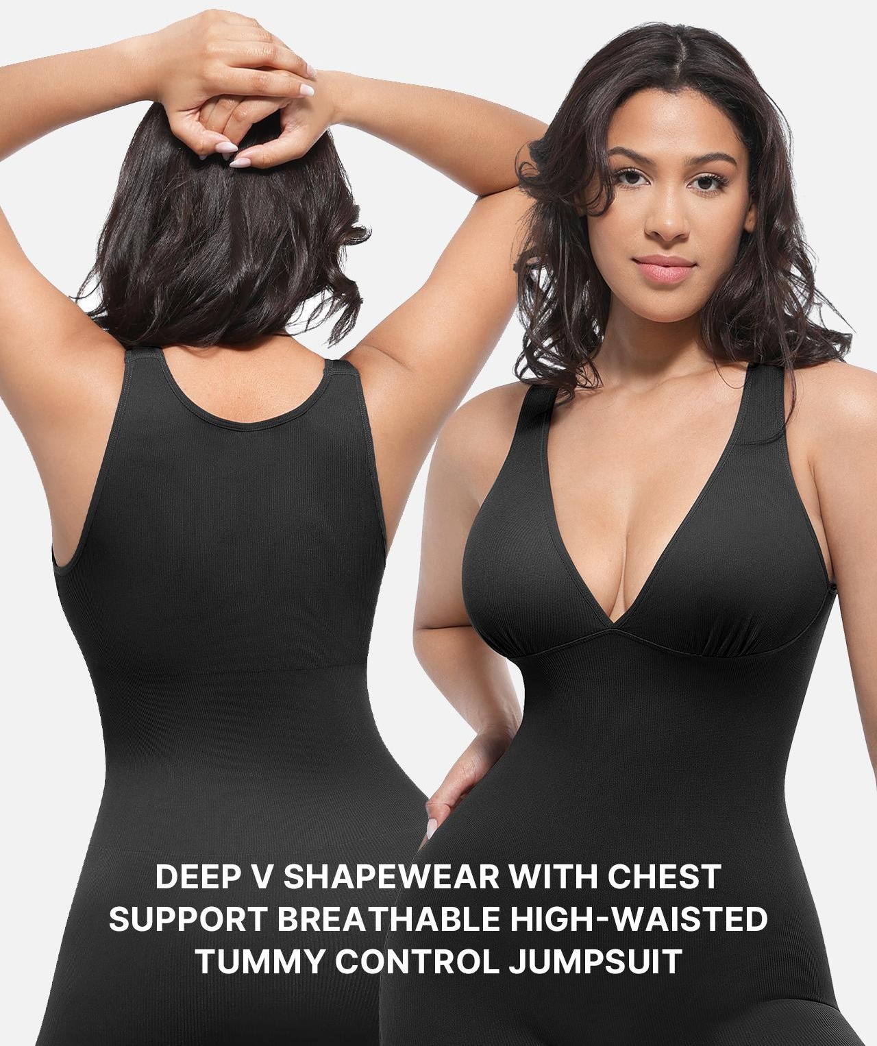 Shapellx Deep V Shapewear with Chest Support Breathable High-Waisted Tummy Control Basic Jumpsuit