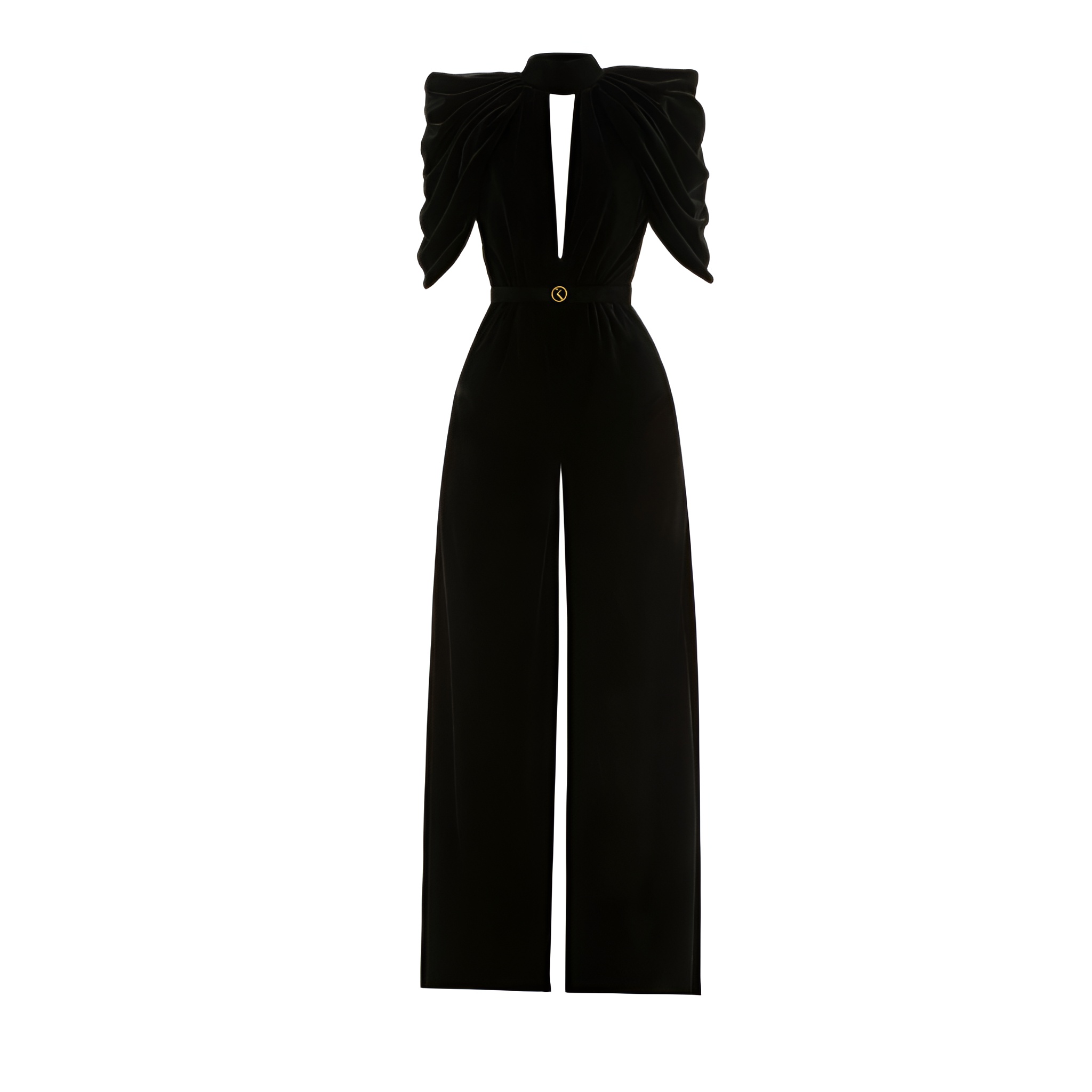 High Collar Draped Velvet Jumpsuit For Women with Sculpted Silhouette