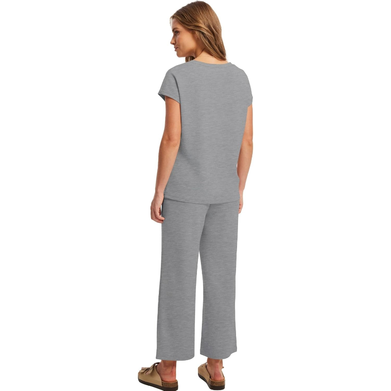 Two Piece Lounge Sets For Women With Summer Short Sleeve Top And Wide Pants