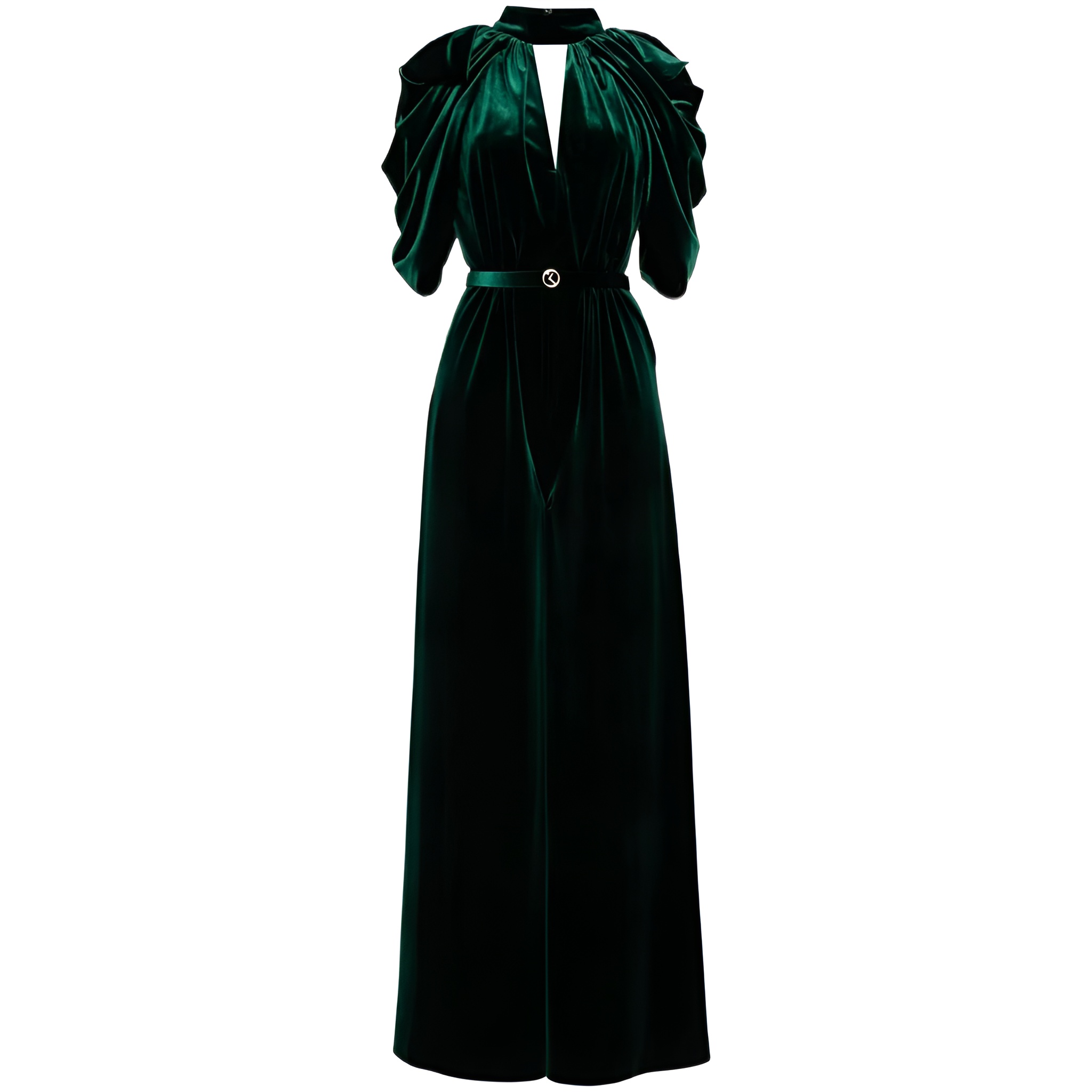 High Collar Draped Velvet Jumpsuit For Women with Sculpted Silhouette