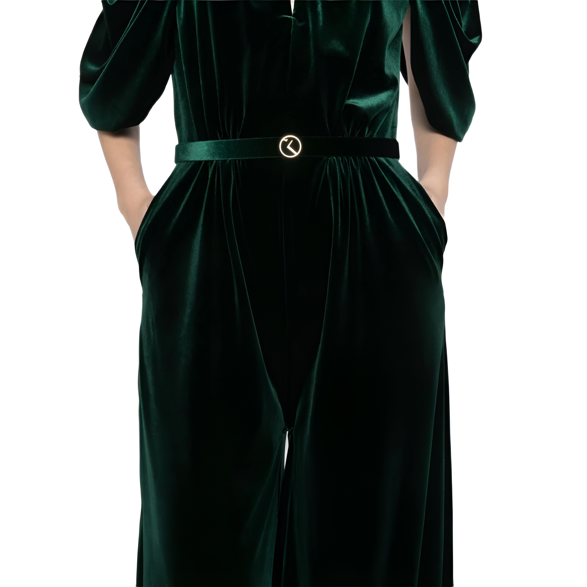 High Collar Draped Velvet Jumpsuit For Women with Sculpted Silhouette