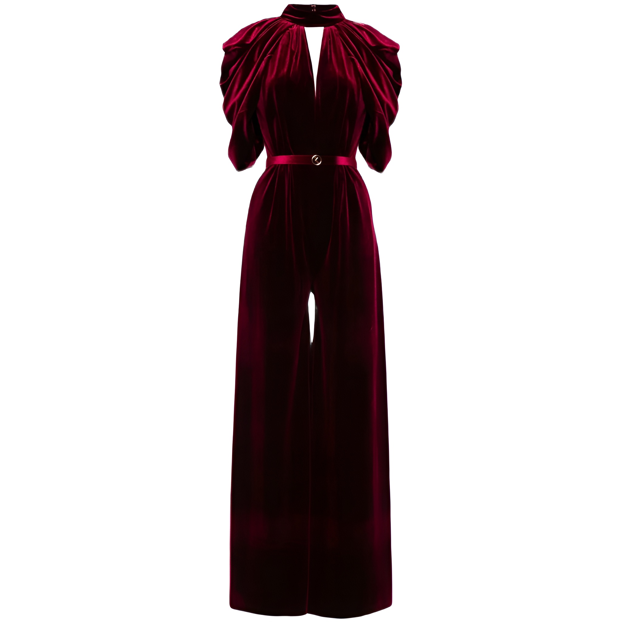 High Collar Draped Velvet Jumpsuit For Women with Sculpted Silhouette