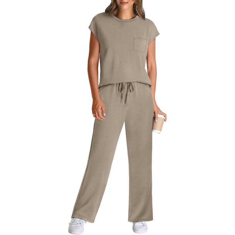 Two Piece Lounge Sets For Women With Cap Sleeve Top And Matching Pants