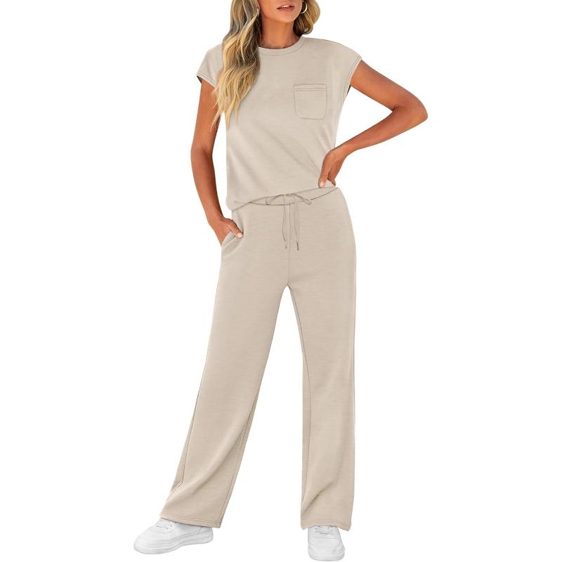 Two Piece Lounge Sets For Women With Cap Sleeve Top And Matching Pants