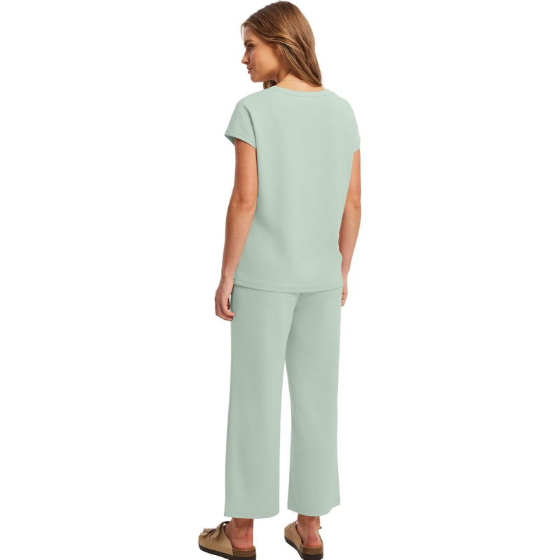 Two Piece Lounge Sets For Women With Summer Short Sleeve Top And Wide Pants
