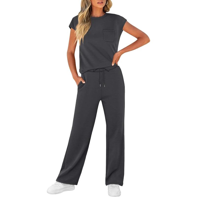 Two Piece Lounge Sets For Women With Cap Sleeve Top And Matching Pants