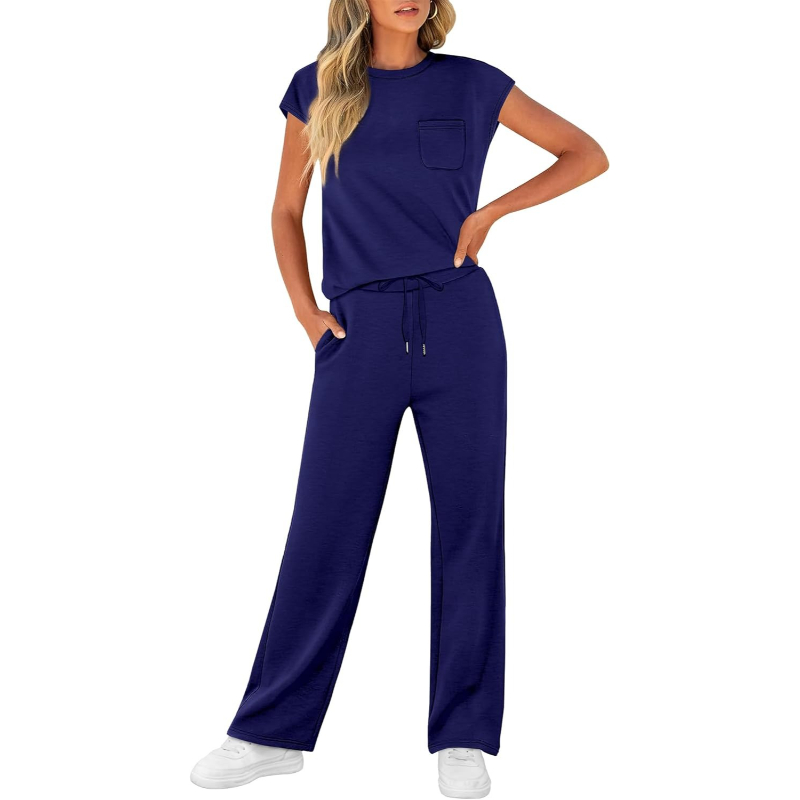 Two Piece Lounge Sets For Women With Cap Sleeve Top And Matching Pants