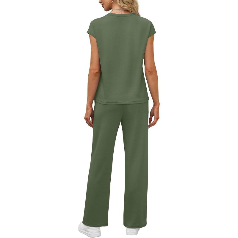 Two Piece Lounge Sets For Women With Cap Sleeve Top And Matching Pants